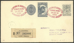 ARGENTINA: GJ.884CZ, 1942/52 20c. Bull, Straight Rays Wmk, LABEL AT LEFT, Franking A Registered Cover Used In Buenos Air - Altri & Non Classificati