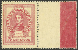 ARGENTINA: GJ.890SGCD, 1942/52 5c. San Martín PRINTED ON GUM, Also With A LABEL AT RIGHT Decorated By Thick Line, Very R - Andere & Zonder Classificatie