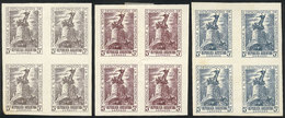 ARGENTINA: GJ.926, 1946 Unknown Soldier, PROOFS In 3 Different Colors, Imperforate Blocks Of 4 On Paper With Glazed Fron - Andere & Zonder Classificatie