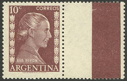 ARGENTINA: GJ.1005ACD, 1952 10c. Eva Perón WITH LABEL AT RIGHT, National Unsurfaced Paper, MNH, VF - Autres & Non Classés