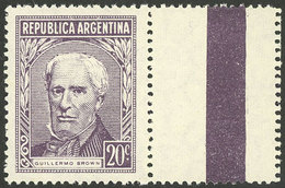 ARGENTINA: GJ.1037dCD, 1954/7 20c. Brown Type B, Gaufré Paper ('gofrado') And WITH LABEL AT RIGHT, VF Quality! - Sonstige & Ohne Zuordnung