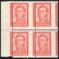 ARGENTINA: GJ.1138, Block Of 4 With VERY SHIFTED PERFORATION, MNH, VF Quality (one With Tiny Hinge Mark)! - Andere & Zonder Classificatie