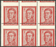 ARGENTINA: GJ.1139A, Block Of 6 With SHIFTED PERFORATION (very Notable, With ARGENTINA At Top Of The Stamps), MNH, VF Qu - Sonstige & Ohne Zuordnung