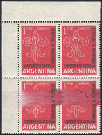 ARGENTINA: GJ.1204, 1961 Jamboree (Scouts), Block Of 4 With VARIETY: The Bottom Stamps With Large Smear, Excellent And S - Otros & Sin Clasificación