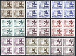 ARGENTINA: GJ.1216P, 1961 Monument To San Martín, 9 Different TRIAL COLOR PROOFS In Imperf Blocks Of 4 On Original Paper - Autres & Non Classés