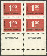 ARGENTINA: GJ.1721NCJ, 1976 1P. Figures Printed On UV NEUTRAL Unsurfaced Paper, Block Of 4 With Labels Below, MNH, VF Qu - Autres & Non Classés