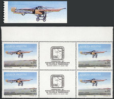 ARGENTINA: GJ.2197, 1985 Bleriot-Gnome Airplane, Block Of 4 With Variety: Color Misregistration, The Fuselage And The Wh - Autres & Non Classés