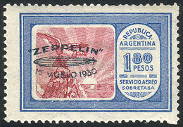 ARGENTINA: GJ.669a, 1930 Zeppelin 1.80P. With Green Overprint (Austrian Paper), Mint Very Lightly Hinged (it Appears MNH - Luchtpost