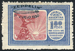 ARGENTINA: GJ.669a, 1930 Zeppelin 1.80P. With Green Overprint SHIFTED Toward Top-left, Mint With Tiny Hinge Mark (it App - Luchtpost