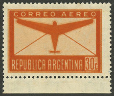 ARGENTINA: GJ.845SG, 1940 30c. Stylized Airplane, PRINTED ON GUM Variety, VF, Scarce! - Airmail