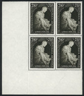 ARGENTINA: GJ.1002, 1951 Eva Perón Foundation (La Pieta, By Michelangelo), Fantastic Corner Block Of 4, Superb! - Poste Aérienne