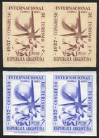ARGENTINA: GJ.1086, 1957 1P. Congress On Tourism, TRIAL COLOR PROOFS In Imperforate Pairs, In Blue On Original Paper (wi - Poste Aérienne