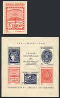 ARGENTINA: GJ.HB 8c, 1940 Philatelic Exposition, With Variety: DOUBLE IMPRESSION Of Only The Confederation Stamp, Used,  - Blokken & Velletjes