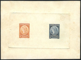 ARGENTINA: GJ.35 + 37, Multiple DIE PROOF (1c. + 5c.) In Orange And Dark Blue, Printed On Card With Glazed White Front,  - Dienstmarken