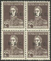 ARGENTINA: GJ.602a, Block Of 4 With Variety WITH AND WITHOUT PERIOD: One Stamp Without Period And The Other 3 With Not-w - Dienstzegels