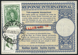 ARGENTINA: IRC (cancelled 23/JUN/1973) With An Original Value Of 1 PESO Surcharged In Red VALOR M$n 12, Also With Additi - Otros & Sin Clasificación