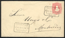 ARGENTINA: 8c. Stationery Envelope Sent To Montevideo On 15/DE/1882, With 2 Spectacular Cancels Of CORRIENTES, On Back T - Otros & Sin Clasificación