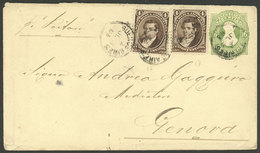 ARGENTINA: 4/JUL/1883 Buenos Aires - Italy, 16c. Stationery Envelope + 2x 4c. Moreno (total Postage 24c.), With Genova A - Sonstige & Ohne Zuordnung