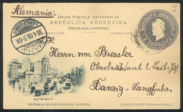 ARGENTINA: 6c. Postal Card With View Of San Fe Street, Sent From Buenos Aires To DANZIG On 7/AP/1908, With Arrival Mark  - Autres & Non Classés