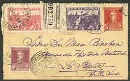 ARGENTINA: 5c. San Martín Lettercard With Nice Additional Postage (total 42c.), Sent By Registered Mail From Buenos Aire - Autres & Non Classés