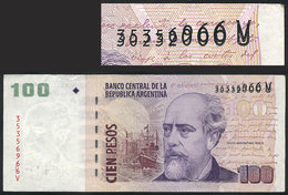 ARGENTINA: Banknote Of 100 Pesos With Very Rare Variety: DOUBLE NUMBERING (numbers 30232000U And 35356966V Overlapping A - Unclassified