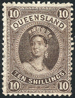 AUSTRALIA: Sc.77, 1882/5 10Sh. Dark Brown, Mint Original Gum, VF Quality, Catalog Value US$425. - Ongebruikt