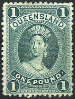 AUSTRALIA: Sc.78, 1882/5 1£ Dark Green, Mint No Gum, Fine Quality, Catalog Value US$650. - Ongebruikt