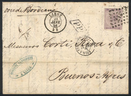 BELGIUM: 21/JA/1868 LIEGE - Argentina: Folded Cover Franked By Sc.22 (Leopold I 1Fr.), Numeral 217 Cancel, Sent By Frenc - Other & Unclassified