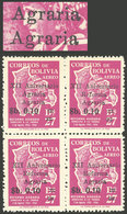 BOLIVIA: Sc.C261a, 1966 Agrarian Reform 10c. On 27B., Block Of 4, One With VARIETY: Agraria - Agraria Instead Of Reforma - Bolivien