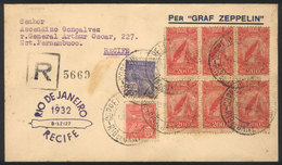 BRAZIL: ZEPPELIN: Registered Cover Sent From Rio De Janeiro To Pernambuco On 13/NO/1932, Arrival Backstamp, Very Fine Qu - Autres & Non Classés