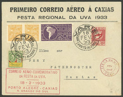 BRAZIL: 18/FE/1933 VARIG Special Flight Porto Alegre - Caxias, Commemorating The Grape Festival, VF Quality! - Altri & Non Classificati