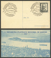 BRAZIL: Special Postcard Of The Philatelic Expo Of Santos In 1941, With Special Postmark, VF! - Otros & Sin Clasificación
