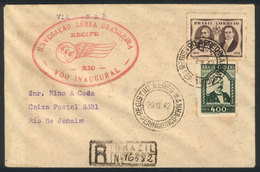 BRAZIL: 29/MAR/1942 PERNAMBUCO - Rio De Janeiro: First Flight By NAB, Registered Cover With Special Marking And Arrival  - Other & Unclassified