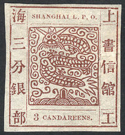 CHINA - SHANGHAI: Sc.20, 1865/6 3ca. Mint With Gum And Light Hinge Remnant, Excellent Quality, Catalog Value US$500 - Autres & Non Classés