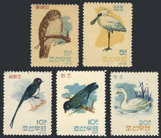 NORTH KOREA: Sc.406/410, 1962 Birds, Cmpl. Set Of 5 MNH Values, Issued Without Gum, VF Quality! - Korea, North