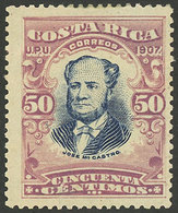 COSTA RICA: Sc.66a, 1907 50c. José Castro Perforation 14, Mint Original Gum, Rare - Costa Rica