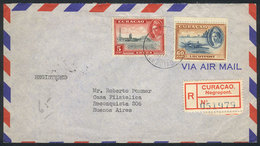 CURAZAO: Cover Franked With 65c. Sent By Registered Airmail To Argentina On 20/JUN/1945, VF! - Curacao, Netherlands Antilles, Aruba