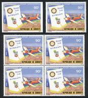 DJIBOUTI: Sc.509, 1980 Rotary International, Airplane, Single + Block Of 4 + IMPERFORATE Single, Excellent Quality! - Dschibuti (1977-...)