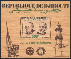 DJIBOUTI: Sc.C231A, Fight Against Leprosy, Medicine, Lions Club, Rotary, Boat, Lighthouse, Souvenir Sheet PRINTED ON WOO - Dschibuti (1977-...)