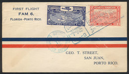 DOMINICAN REPUBLIC: 10/JA/1929 Santo Domingo - San Juan, First Flight FAM 6, With Arrival Backstamp, Excellent Quality! - Dominicaine (République)