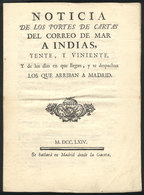 SPAIN: Postal Rates For Mail Sent To And From The Indies, The Days On Which The Mail Arrives, And On Which Those That Ar - Andere & Zonder Classificatie