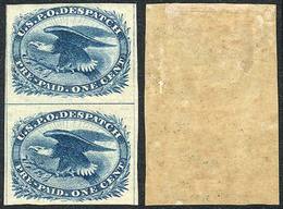 UNITED STATES: Sc.LO2, 1851 Eagle 1c. Blue, Beautiful Vertical Pair, The Lower Stamp MNH, Very Fine Quality, Catalog Val - Autres & Non Classés