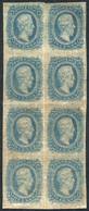 UNITED STATES: Sc.11a, 1863/4 10c. Milky Blue, Fantastic Block Of 8 With HORIZONTALLY LAID PAPER Variety, Very Fine Qual - 1861-65 Stati Confederati