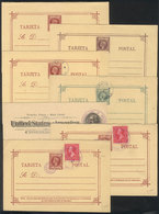 PHILIPPINES: Interesting Group Of 7 Old Postal Cards: 2 From The Spanish Rule Period Uprated With USA Stamp Of 2c., With - Philippines