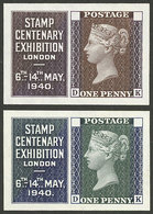 GREAT BRITAIN: 2 Proofs Of Cinderellas Or Stamps For The Stamp Centenary Exhibition Of London 1940, Printed By Waterlow  - Cinderelas