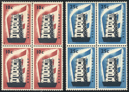 NETHERLANDS: Yvert 659/660, 1956 Topic Europa, Blocks Of 4, VF Quality (in Each Block, 3 Lightly Hinged And 1 MNH), Cata - Sonstige & Ohne Zuordnung