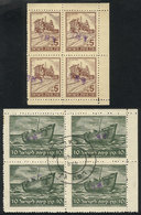 ISRAEL: 2 Old Cinderellas Overprinted For Postal Use, MNH Blocks Of 4 (one Cancelled), Excellent Quality! - Otros & Sin Clasificación