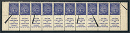 ISRAEL: Yvert 5, 1948 20m. Ultramarine, Strip Of 10 With Tabs (lower Part Of The Sheet), Including Small Varieties (mark - Sonstige & Ohne Zuordnung