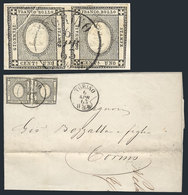 ITALY: Printed Letter Used In Torino On 6/AP/1863, Franked With Pair Of Sardinia Stamps Sassone 19, One With Diagonal FO - Zonder Classificatie