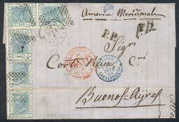 ITALY: 2/FE/1869 MENAGGIO - Argentina: Folded Cover Franked By Sc.35 (Sa.26)x5 With Numeral Cancel, Sent By English Mail - Unclassified